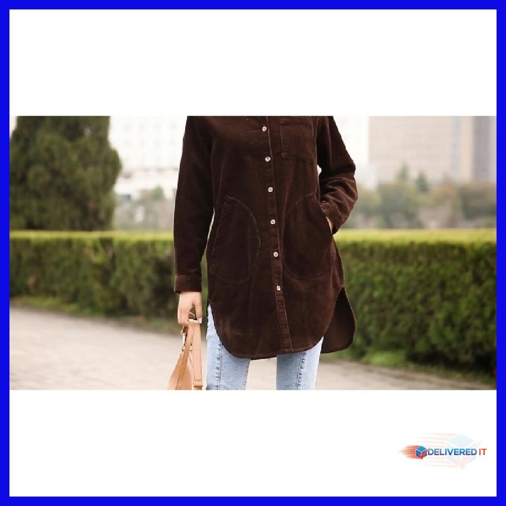 Corduroy Button-Down Shacket With Pockets - Long … - image 8